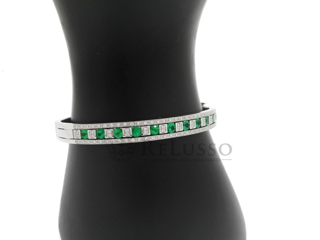 Bracciale Damiani Belle Epoque con con diamanti e smeraldi in oro bianco foto5