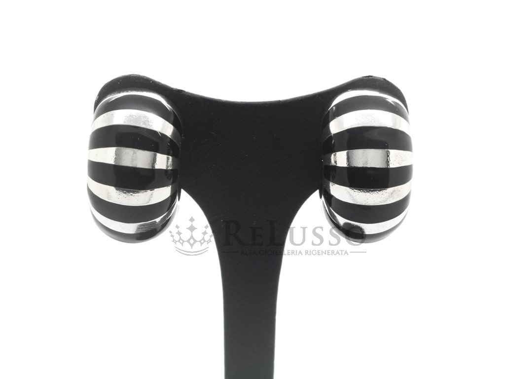 Orecchini Tiffany bombati in argento e smalto nero. Vintage.3