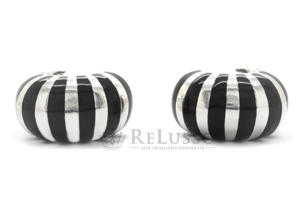 Orecchini Tiffany bombati in argento e smalto nero. Vintage.4