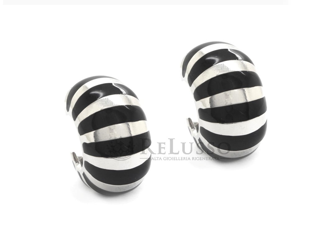 Orecchini Tiffany bombati in argento e smalto nero. Vintage.2