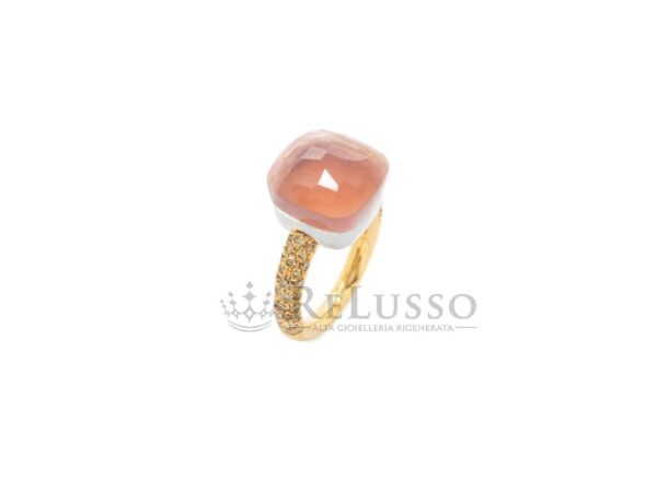 Anello Nudo Pomellato con quarzo rosa e diamanti brown modello Maxi foto1