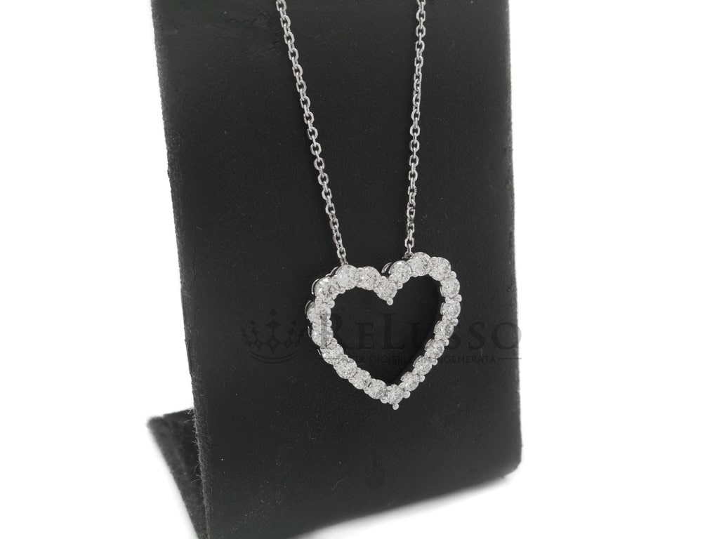 Collana con ciondolo Cuore in oro bianco e 1,00ct di diamanti foto10