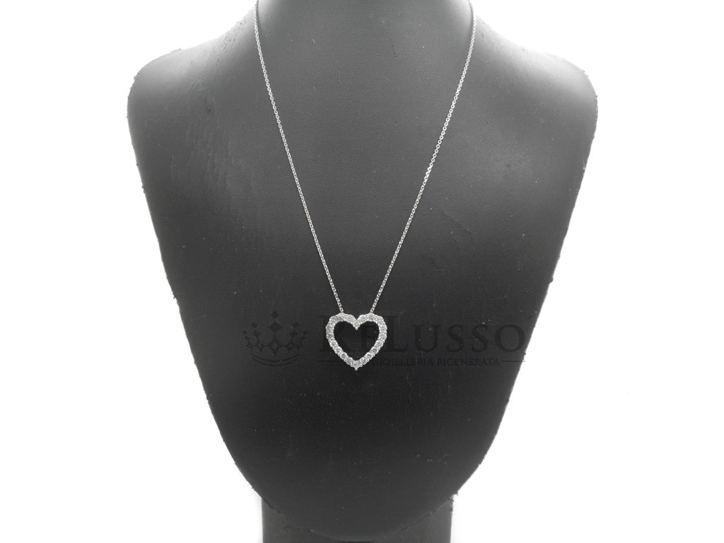 Collana con ciondolo Cuore in oro bianco e 1,00ct di diamanti foto4