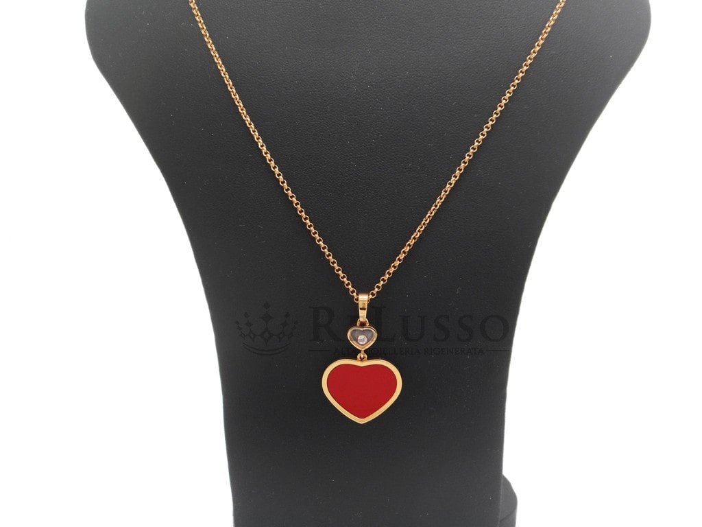 Collana con pendente Chopard collezione Happy Hearts in oro rosa, diamante e pietra rossa foto19