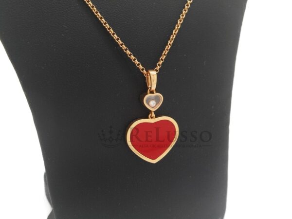Collana con pendente Chopard collezione Happy Hearts in oro rosa, diamante e pietra rossa foto16