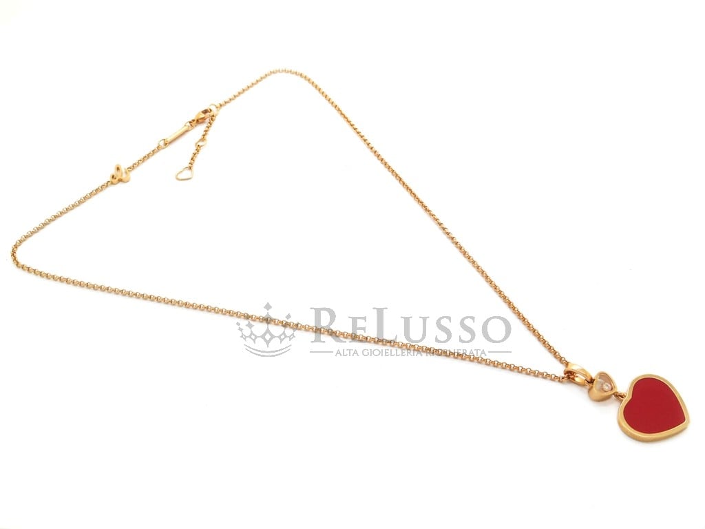 Collana con pendente Chopard collezione Happy Hearts in oro rosa, diamante e pietra rossa foto13