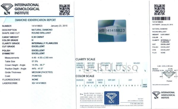 Diamante round 0,35ct H / IF certificato IGI *Ideal Cut* foto4