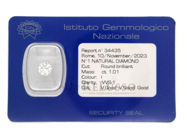 Diamante round 1,01ct I / VVS1 certificato IGN foto1
