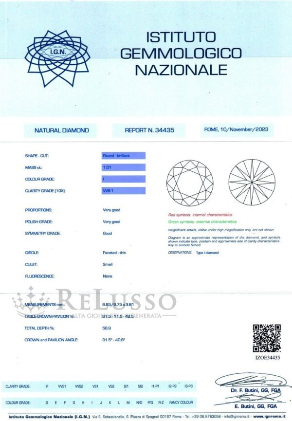 Diamante round 1,01ct I / VVS1 certificato IGN foto4