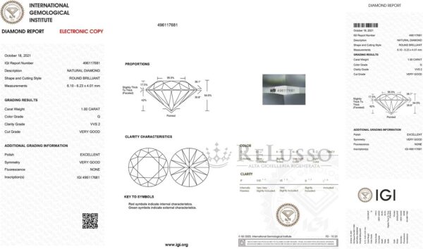 Diamante round 1,00ct G / VVS2 certificato IGI foto4
