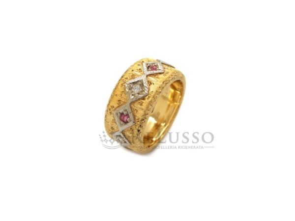 Anello Mario Buccellati in oro giallo con diamanti e rubini foto1