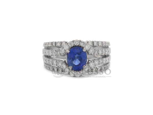 Anello in oro bianco con zaffiro Sri lanka non riscaldato da 0,95ct e diamanti foto10