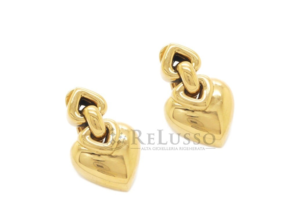Orecchini Bulgari a doppio cuore in oro giallo chiusura a clip foto7