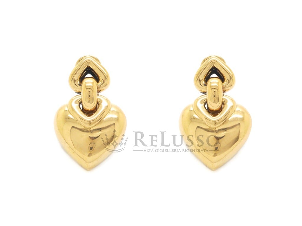 Orecchini Bulgari a doppio cuore in oro giallo chiusura a clip foto10