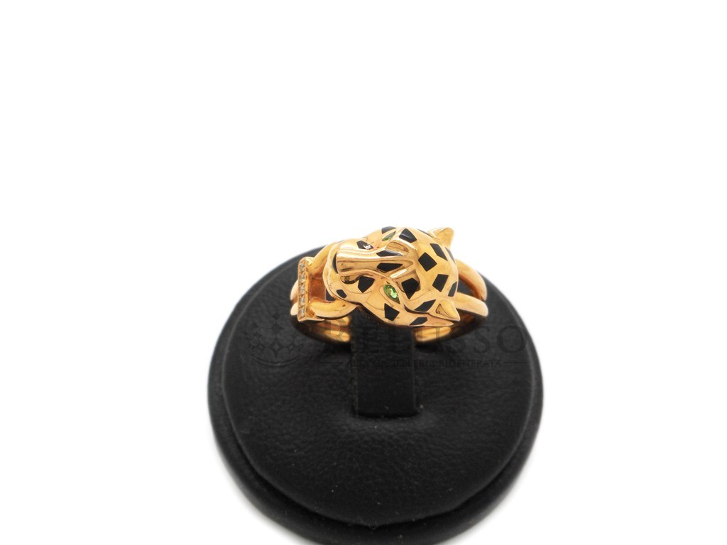 Anello Panthère de Cartier in oro rosa, diamanti, tsavorite e onice foto13