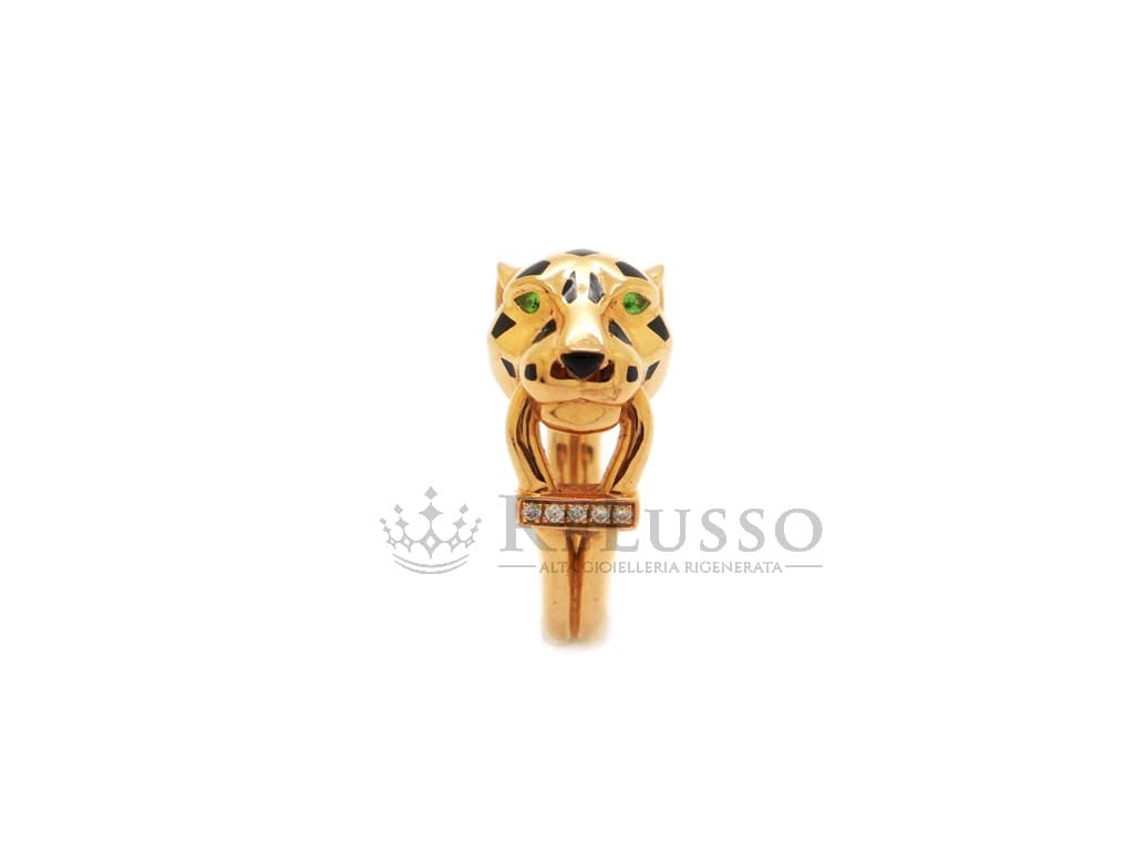 Anello Panthère de Cartier in oro rosa, diamanti, tsavorite e onice foto7