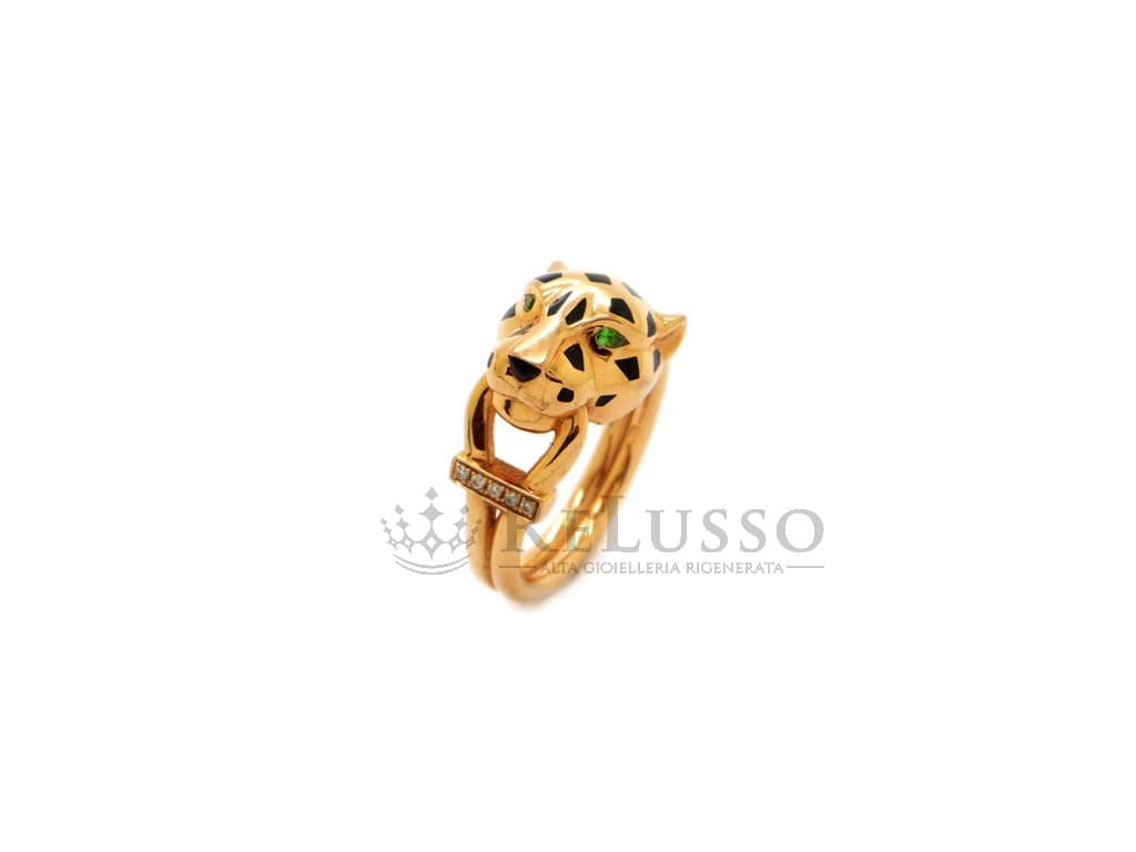 Anello Panthère de Cartier in oro rosa, diamanti, tsavorite e onice foto4