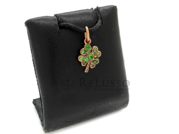 Charm Dodo Quadrifoglio in oro rosa con Tsavoriti foto1