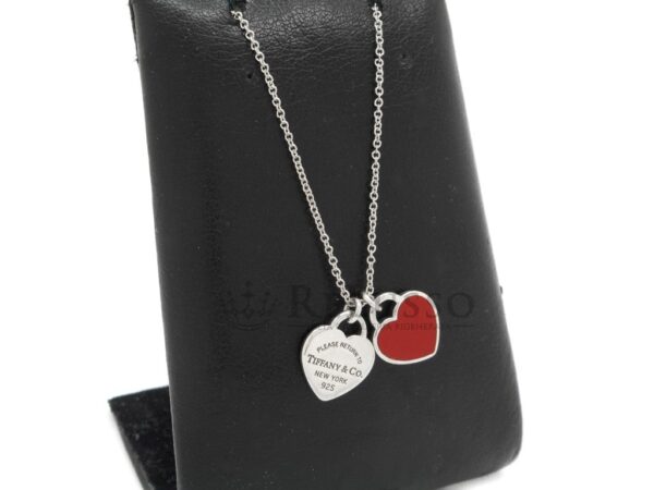 Collana Tiffany & Co. con doppio ciondolo a cuore smaltato rosso, misura mini foto13