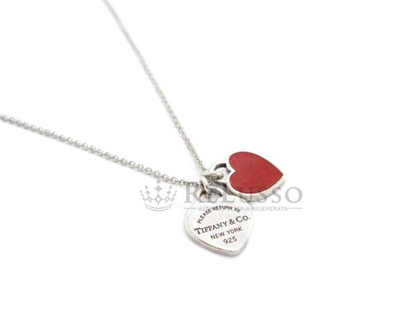Collana Tiffany & Co. con doppio ciondolo a cuore smaltato rosso, misura mini foto1