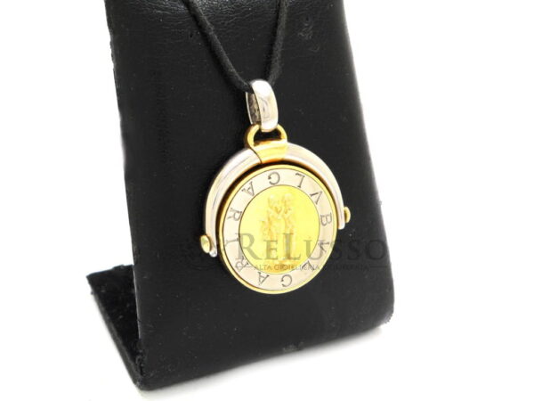 Pendente BVLGARI Gemelli Tondo in Acciaio e Oro Giallo con Medaglia Basculante. foto10