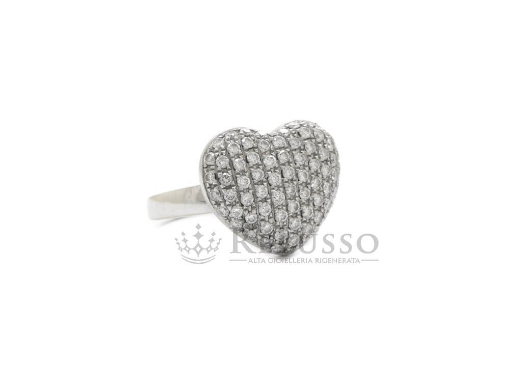Anello Giorgio Visconti a cuore in oro bianco con diamanti 0,94 ct, vista laterale della montatura